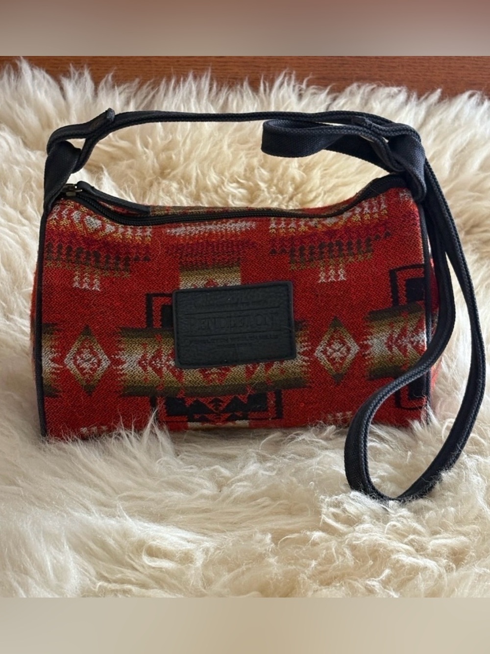 Pendleton Wool Southwestern Red and Black Patterned Shoulder Bag